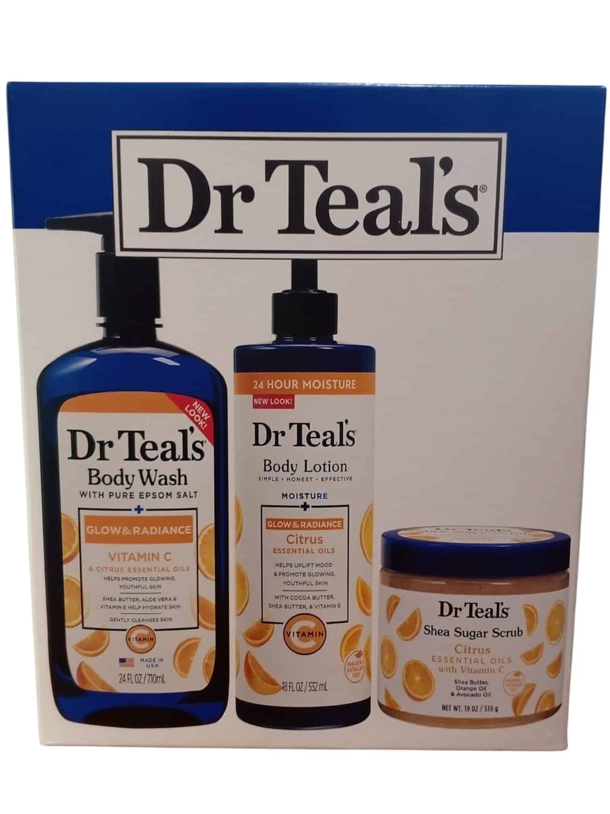 Pack Dr. Teals (3Pack Spa): Body Wash + Body Locion + Sugar Scrub- Vitamina C-Nutrisol Vite